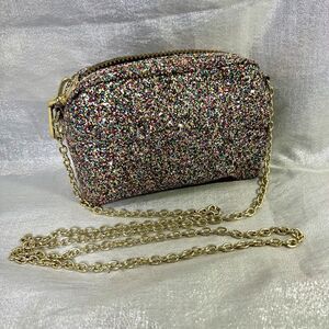 FIONI NIGHT Glitter Purse Gold Chain Strap Evening Club Party Handbag Bling